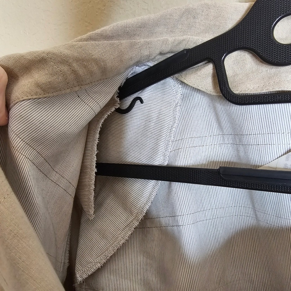 Rene Lezard Tan 100% Linen Quilted Blazer‎ Jacket Made in Germany Size 44 - Picture 7 of 13